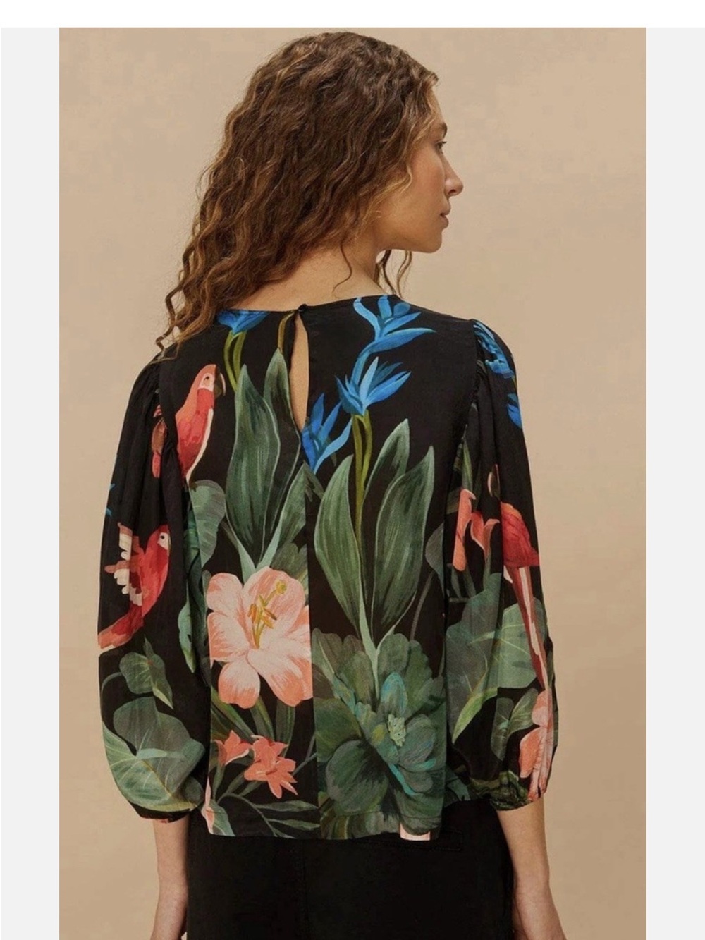 Farm Rio Midnight Macaw Fiesta Black Blouse - Picture 2 of 10